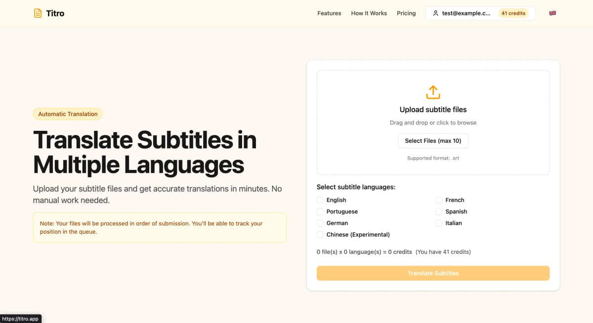 Titro app landing page